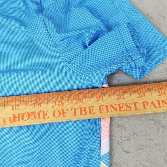 Original Penguin Polo Shirt Mens Medium Blue Multicolor Geometric Golf Stretch - Picture 9 of 13